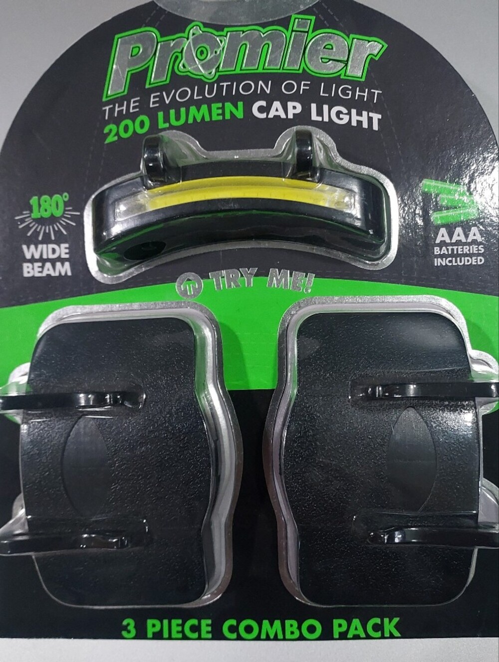 Premier Black Cap Light with Yellow LED Strip and Black Clips - 3 Piece Pack